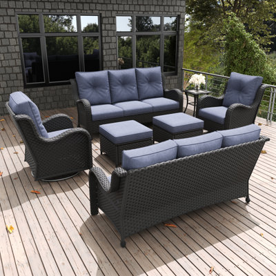  7 Pieces Outdoor Patio Furniture Set, Rattan Wicker Sectional Swivel Rocker Chairs Sets With Ottomans, Swivel Glider Chairs And Coffee Table