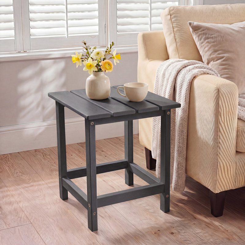 Adirondack Patio Table 17" Height Square HDPE Outdoor Side Table, Weatherproof Waterproof Sun Resistant Easy Clean Backyard End Table, Grey