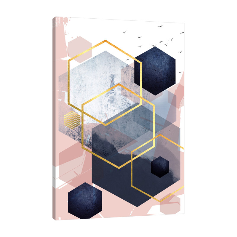 «Navy Blush Geo 1» par Urban Epiphany, reproduction sur toile tendue, H 36 po x l 24 po x P 1,5 po