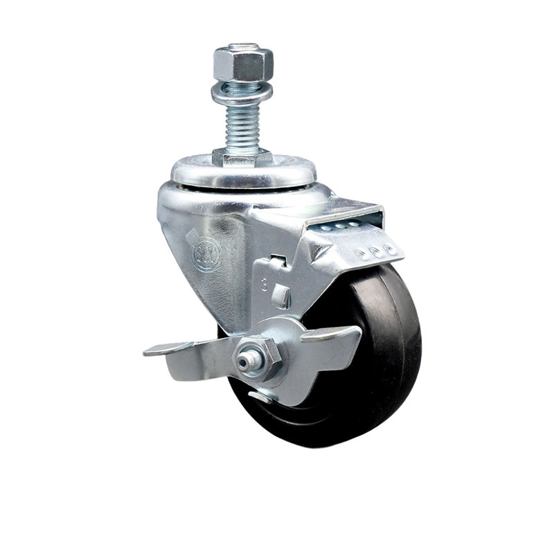 3 Inch Hard Rubber Wheel Swivel 12mm Threaded Stem Caster with Brake SCC