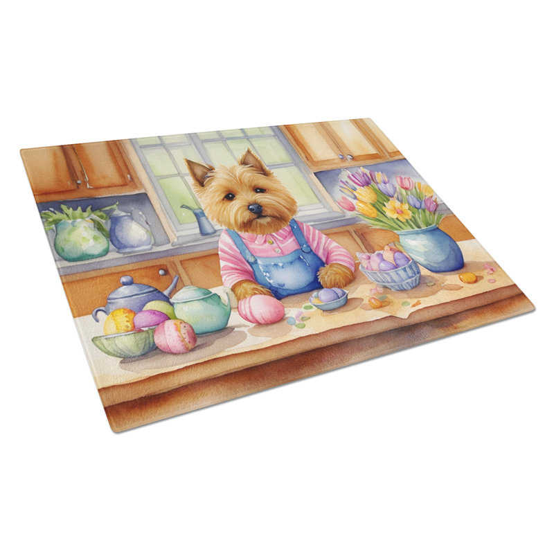 Decorating Easter Norwich Terrier Glass Cutting Board