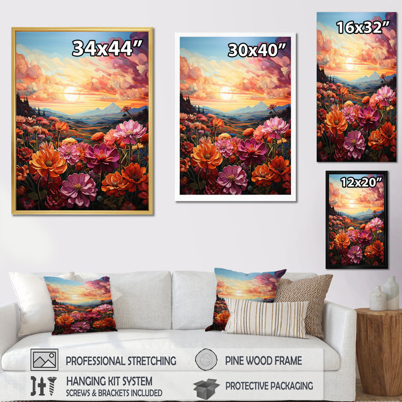 Zinnia Flower Zenith II, reproduction d'art sur toile, Cadre flottant noir, H 40 po x l 30 po x P 1,5 po