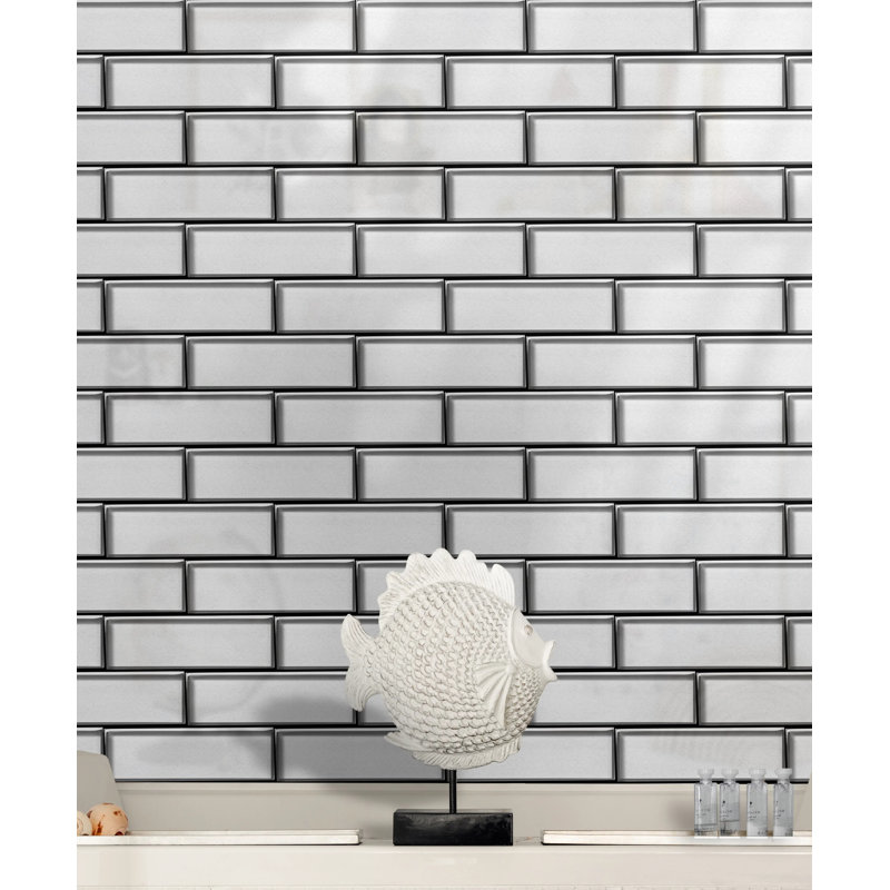 Champagne Glass Mosaic with Silver Metallic Trim 12-in x 12-in Glass Mosaic Wall Tile(1-sq. ft/ Piece)