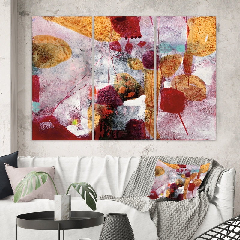 «Abstract Watercolor with Red and Yellow», ensemble de 3 reproductions d'art sur toiles tendues, H 32 po x l 48 po x P 1 po