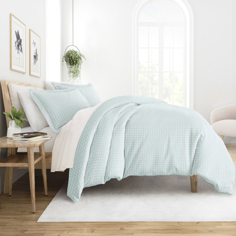Aqua Blue Microfiber Full/Queen Duvet Cover Set with Pillow Shams