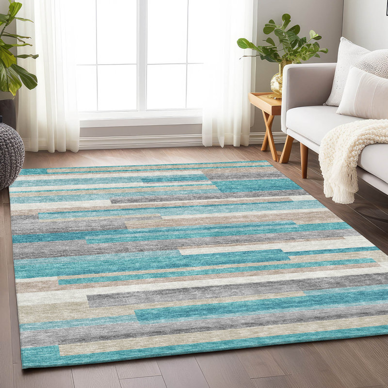 Premium Machine Washable Prisco Teal Rug, Rectangle 9' x 12'
