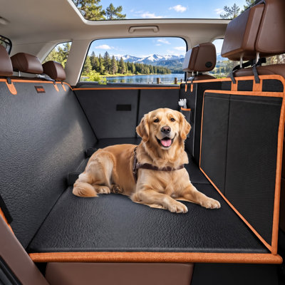 Un prolongateur de siège pour chien XL à fond rigide pour camions et VUS pleine grandeur, amélioré avec du cuir PU imperméable et anti-rayures et une capacité de support de 400 lb pour créer un grand espace pour animaux de compagnie.