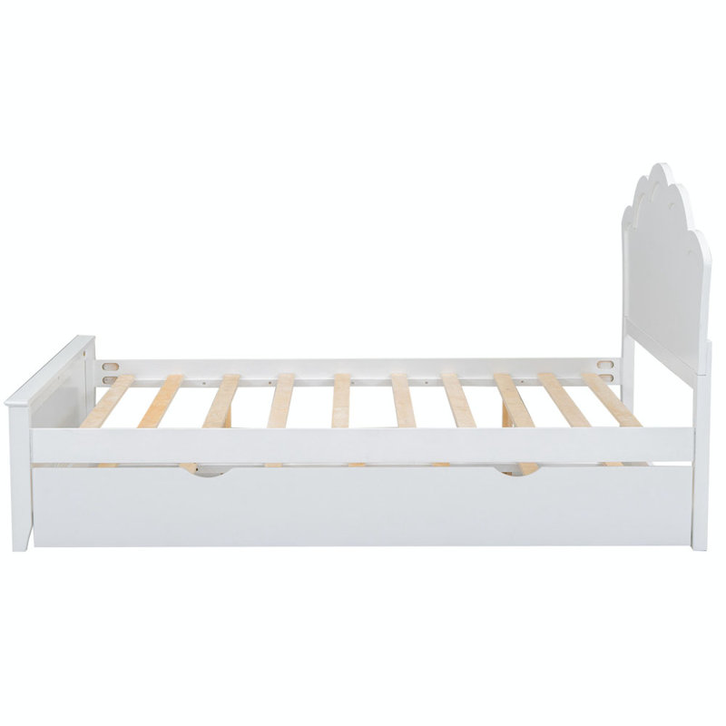 Lit plateforme en bois avec tête de lit Ela, Blanc, Double