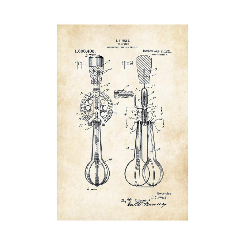 Egg Beater by Patent77 - Wrapped Canvas Painting, 20.32 cm H x 30.48 cm W