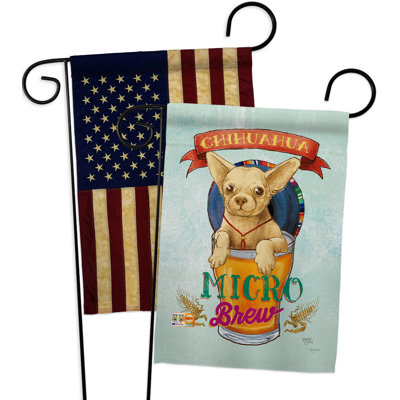 Drapeau de jardin Chihuahua Micro Brew 2 côtés en polyester 18 x 13 po