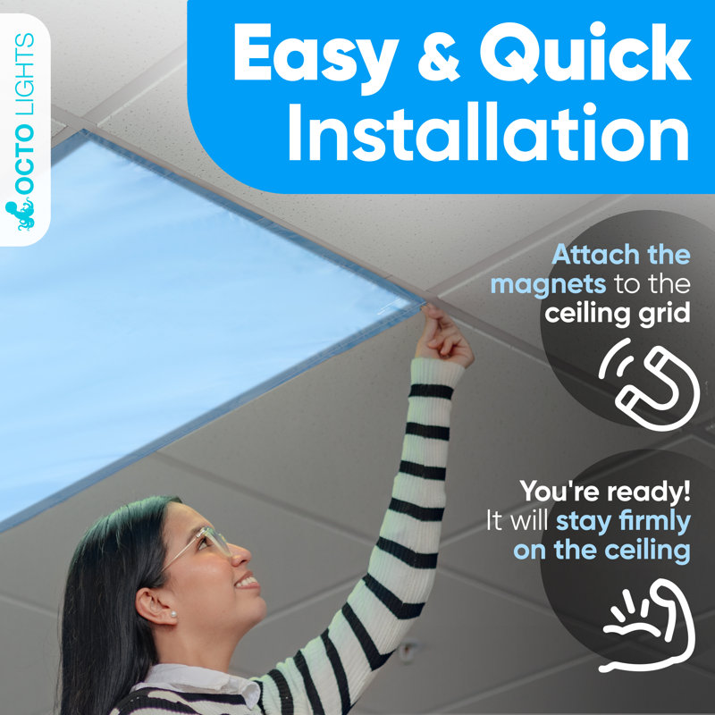 Fluorescent Light Covers For Ceiling Lights - Magnetic Classroom Light Filters - Tranquil Blue
