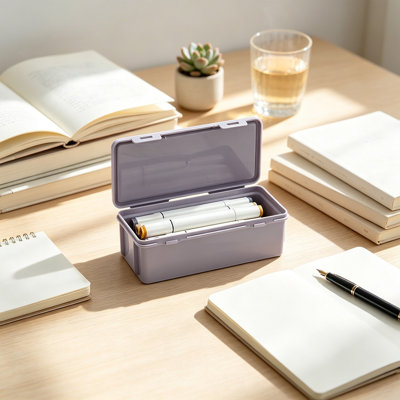 Panier de rangement en plastique couleur macaron, boîte de rangement avec couvercle, grande capacité, organisateur de bureau portatif, porte-crayons pour stylos, crayons et petites fournitures de bureau