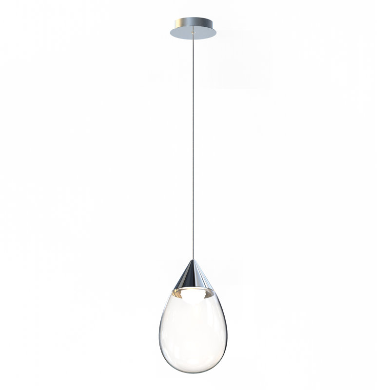 Luminaire suspendu en forme de goutte à DEL 1 lumière Alheidis, Chrome poli, Transparent