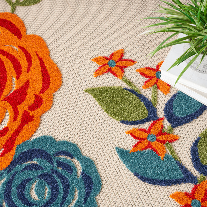 Aloha  Floral Multicolor Indoor/Outdoor Area Rug, Round 7'10"