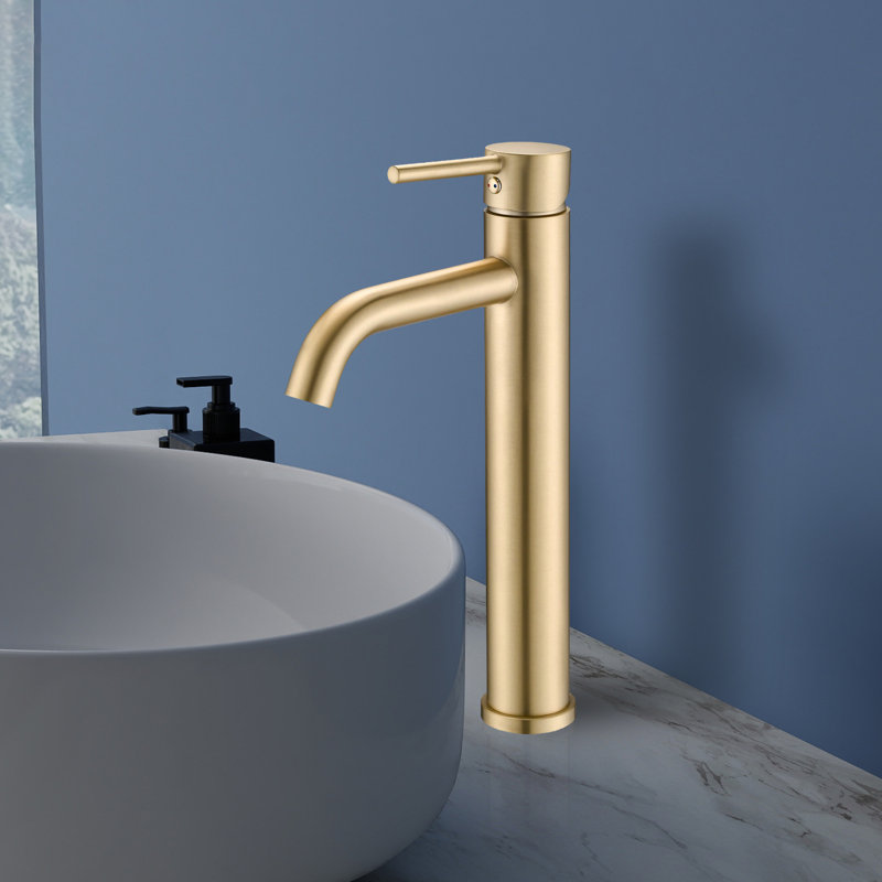 Bathroom Modern Tall Faucets Single Handle One Hole Lavatory Bathroom Sink Faucet, Gold