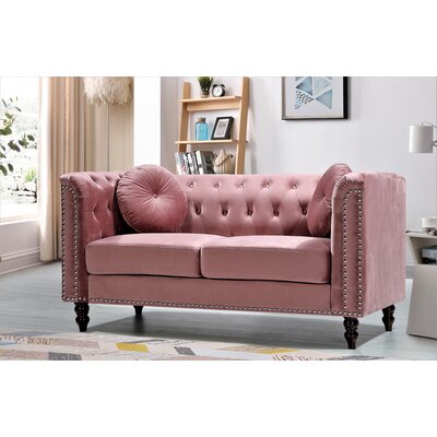 Aathish 64.17"" Velvet Rolled Arm Chesterfield Loveseat -  House of HamptonÂ®, E391A18E7C5B4DB5A08550E25B490A8D