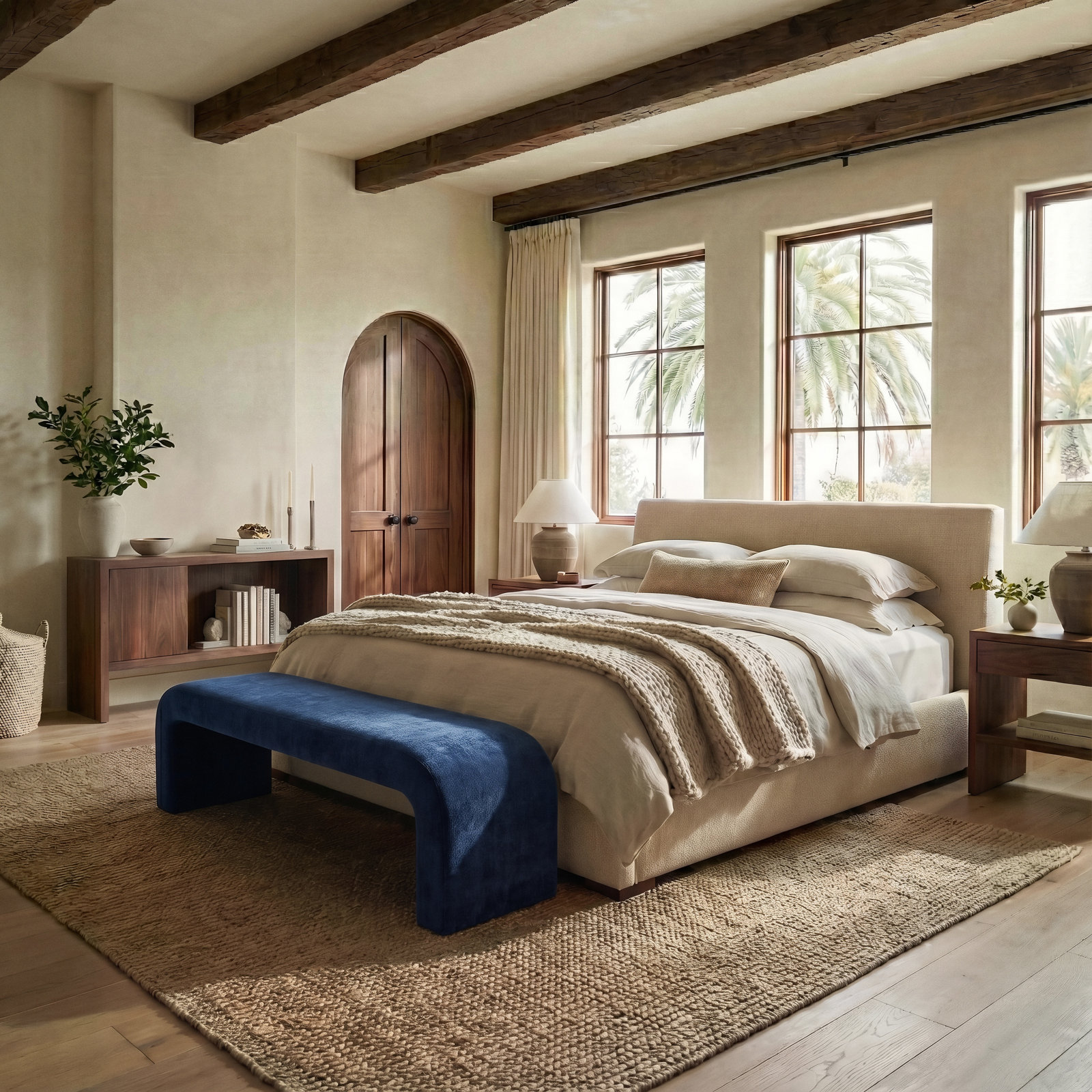 Daine 62" Linen Bedroom Bench, Navy Velvet