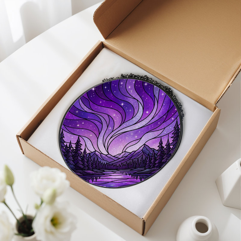 12"H Northern Lights Stained Glass Window Panel, 12" H x 12" W