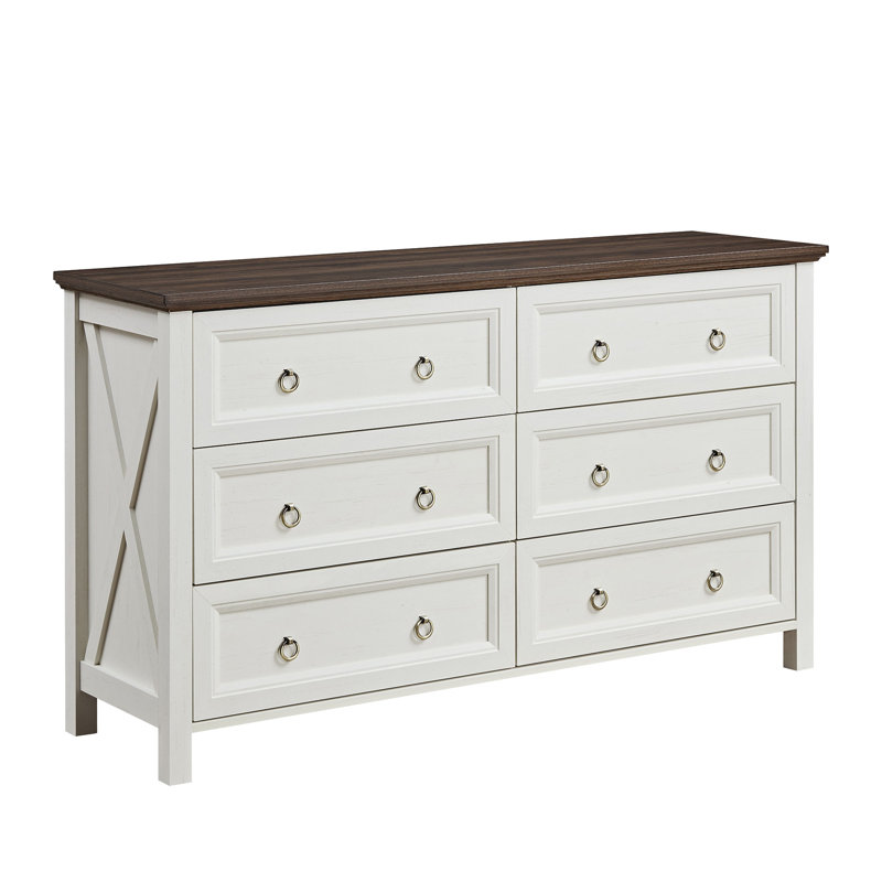 Commode 6 tiroirs Farmhouse, Noyer/blanc