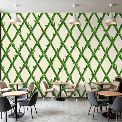 Peel and Stick Wallpaper Wall Mural Vintage lattice featuring bamboo cane webbing illustrated This Wall Art Self Adhesive and Removable