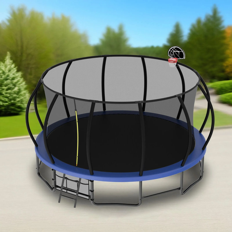 Blue 16 ft. Round Outdoor Trampoline with Enclosure Net