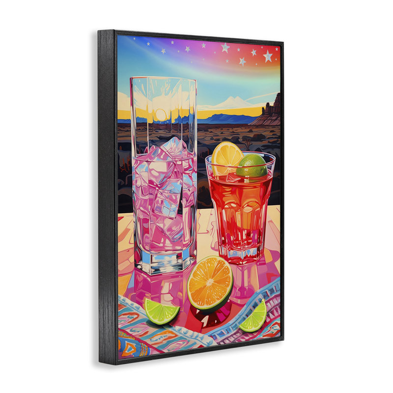 «Cocktail at Sunset View», estampe numérique par Jess Stempel, Giclée encadrée noir minuit, H 18 po x l 12 po