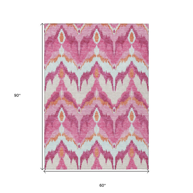 Tapis intérieur lavable ikat rose mauve et orange 5 pi x 8 pi