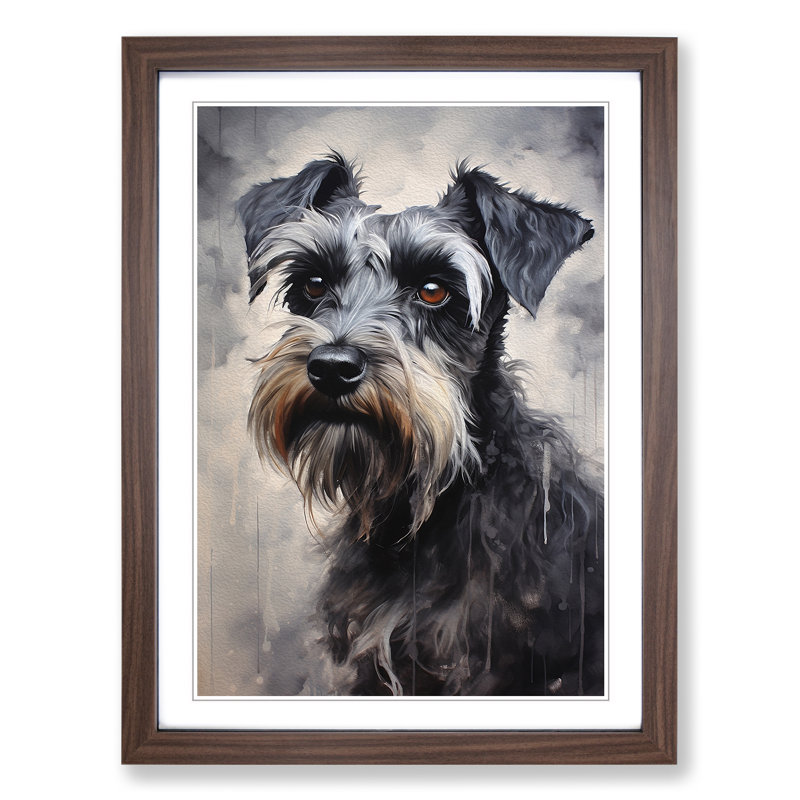 Schnauzer Informel - Single Picture Frame Rectangle Print on Wood, 34cm H x 25cm W x 2cm D, Walnut