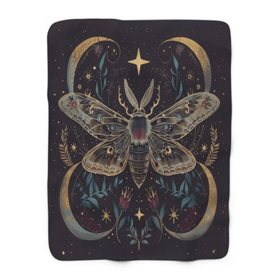«Midnight Sky Moth Ensemble» - couverture en sherpa de qualité supérieure 1 pièce - reproduction d'art luxueuse