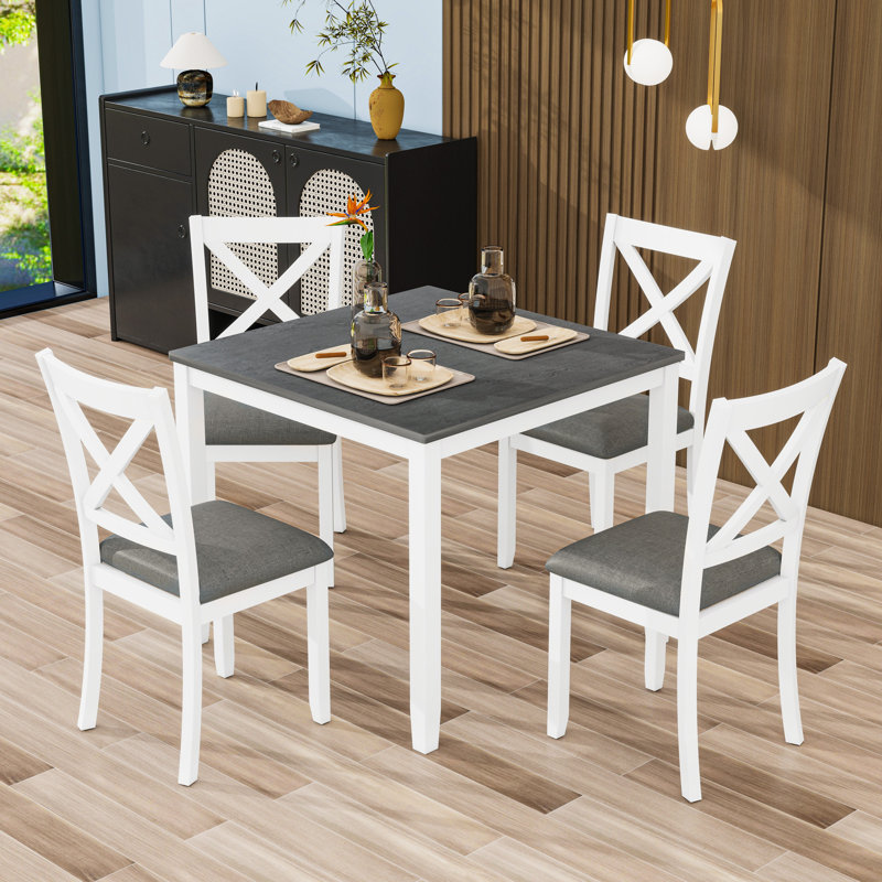 Ensemble de table de salle à manger avec 4 chaises, Gris / Blanc