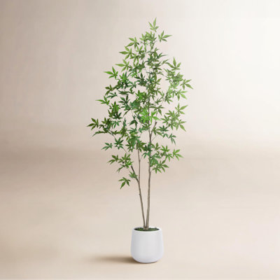 Adcock Artificial Maple Tree with Round White Planter, Pre Potted Faux Maple Tree for Home Decor