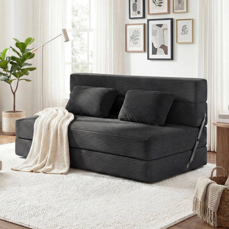 Convertible Folding Sofa Bed, Memory Foam, 3, 24.20" H x 60.20" W x 32" D, Black