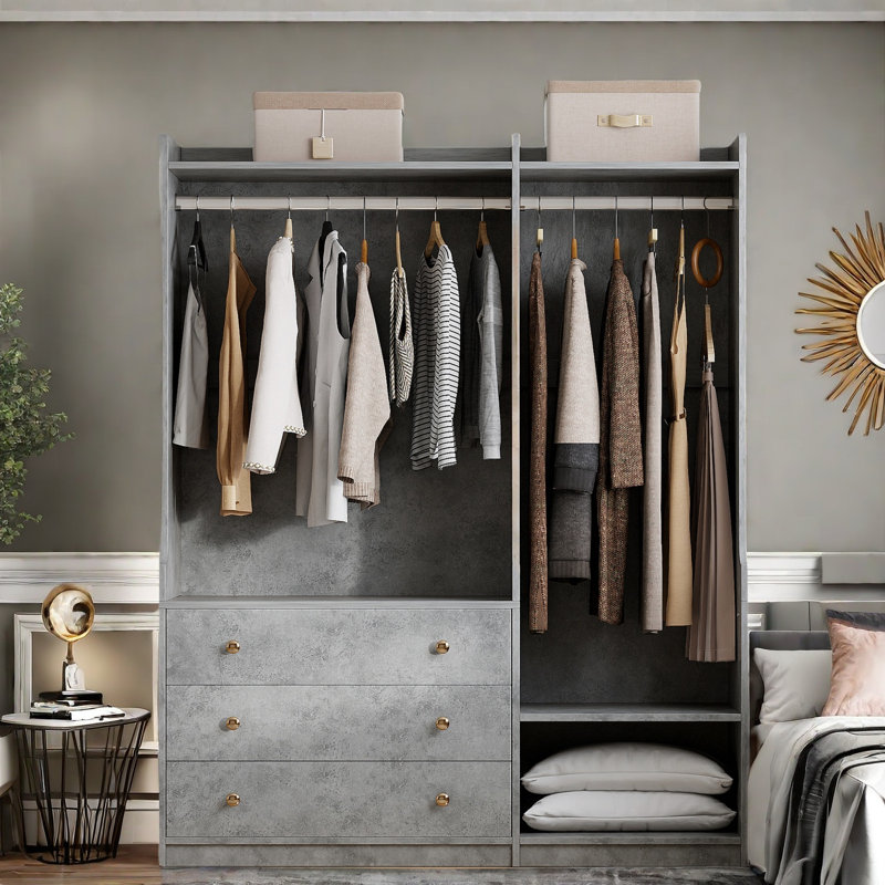  Rangement ouvert pour garde-robe en bois pour chambre à coucher, Gris