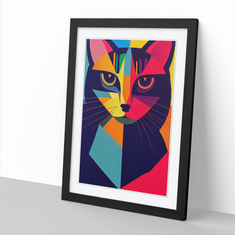 FRM-V0523-7X Abstract Cat Vol.2 - Single Picture Frame Print, 46cm H x 34cm W x 2cm D, Walnut Framed