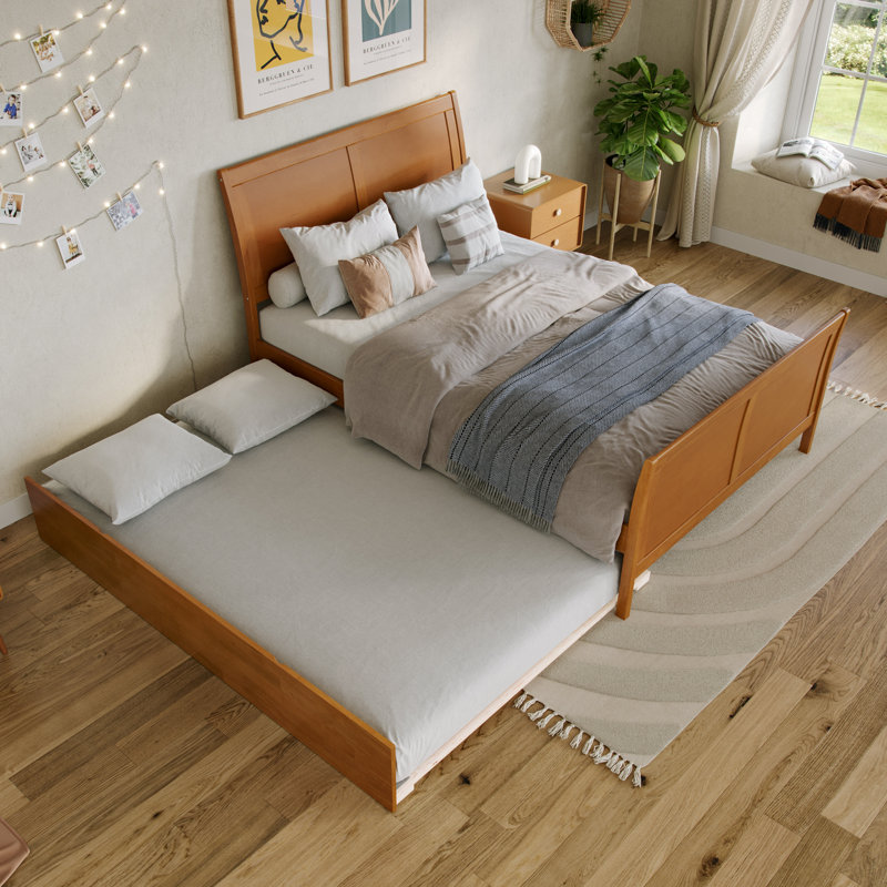 Lampley Full Solid Wood Platform Bed with Matching Footboard and Full Trundle by Harriet Bee, Light Toffee