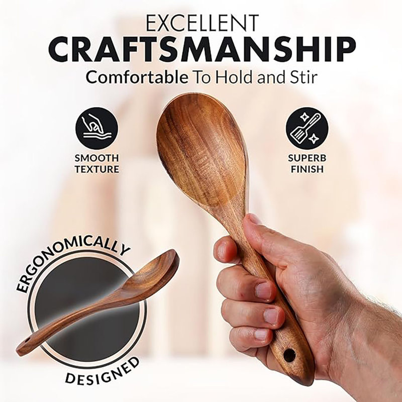 Teak Wood 10-Piece Cooking Utensil Set with Holder