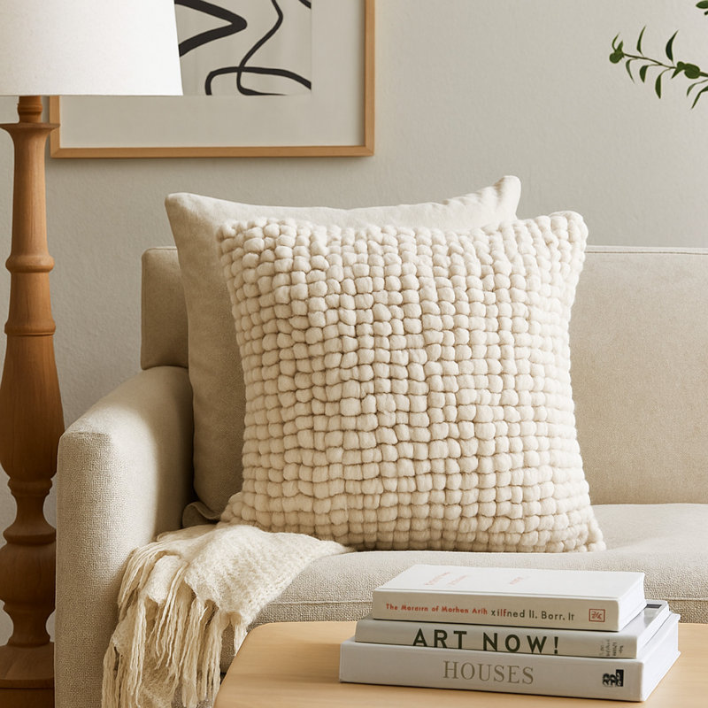 Coussin décoratif carré Avy, 20 po, blanc