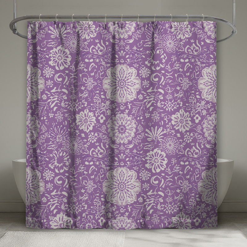 Rideaux de douche mauve à motif floral très longs, L 70 po x H 93 po
