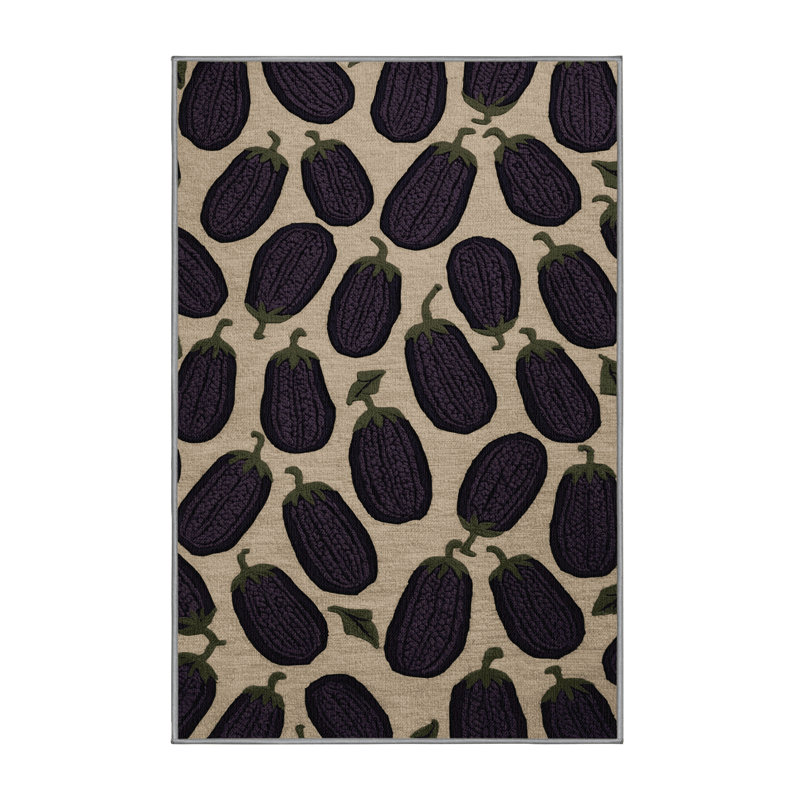  Tapis japonais lavable aubergine avec légumes, Rectangulaire 2 pi x 3 pi