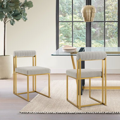 Mirosava Armless Dining Chair with Low Back in Metal Frame and Fabric Upholstery