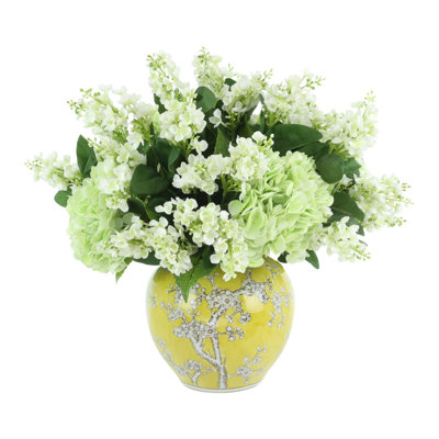 Hydrangea and Lilac Arrangement in Decorative Vase