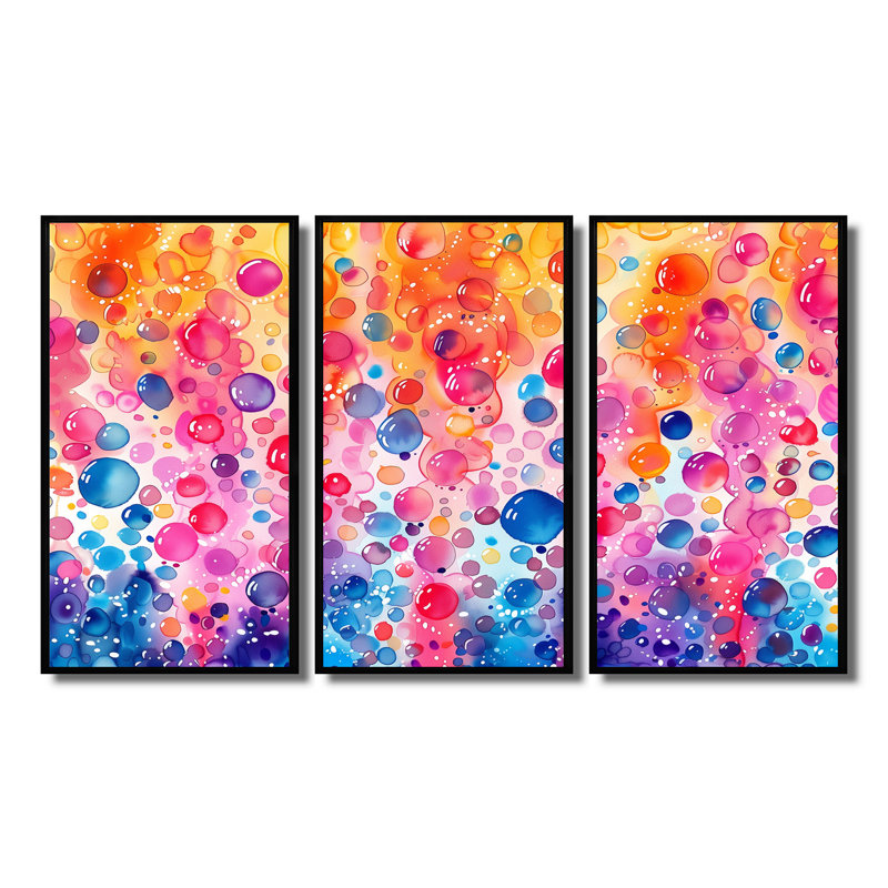 «Pink Blue Aquariums Bubbles I» - Ensemble de décorations murales aquariums, H 28 po x l 36 po x P 1 po