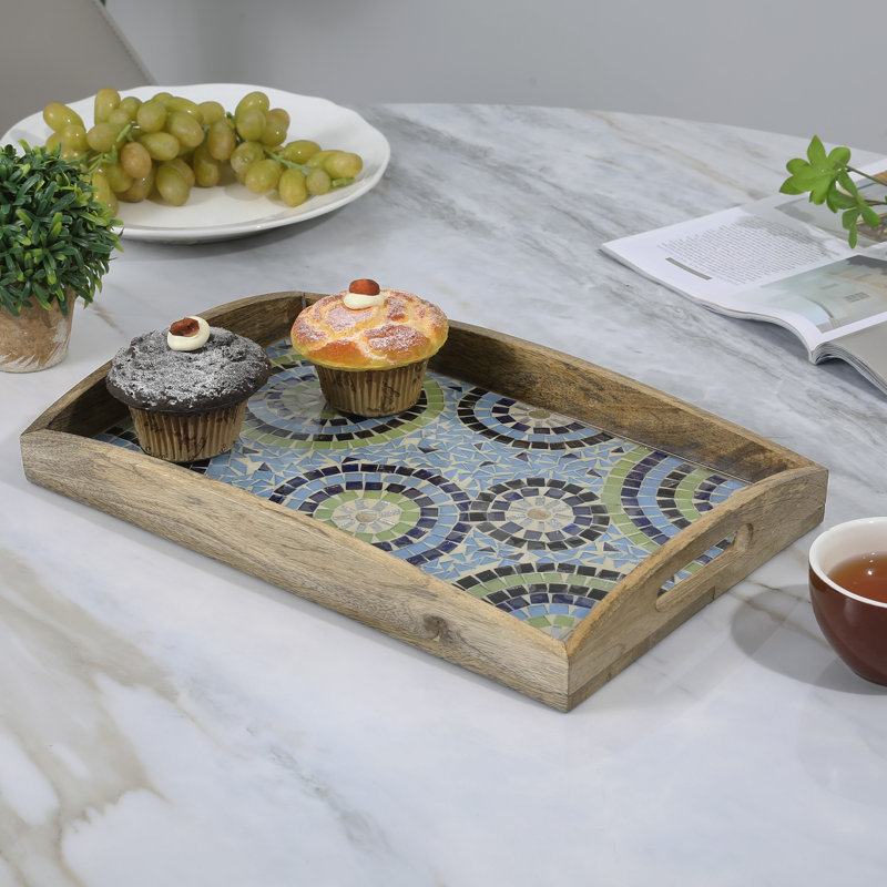 Mosaic Glass Mango Wood Serving Tray