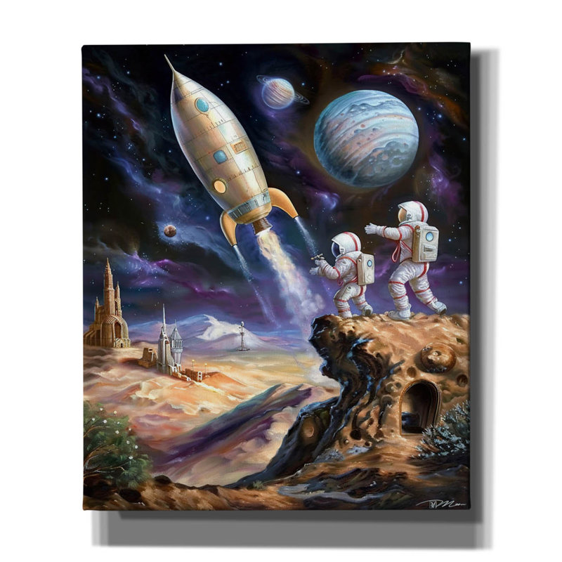 Toile sur toile Williston Forge «Space Illustration Retro Futuristic 1» par Momart, H 24 po x l 20 po x P 0,75 po