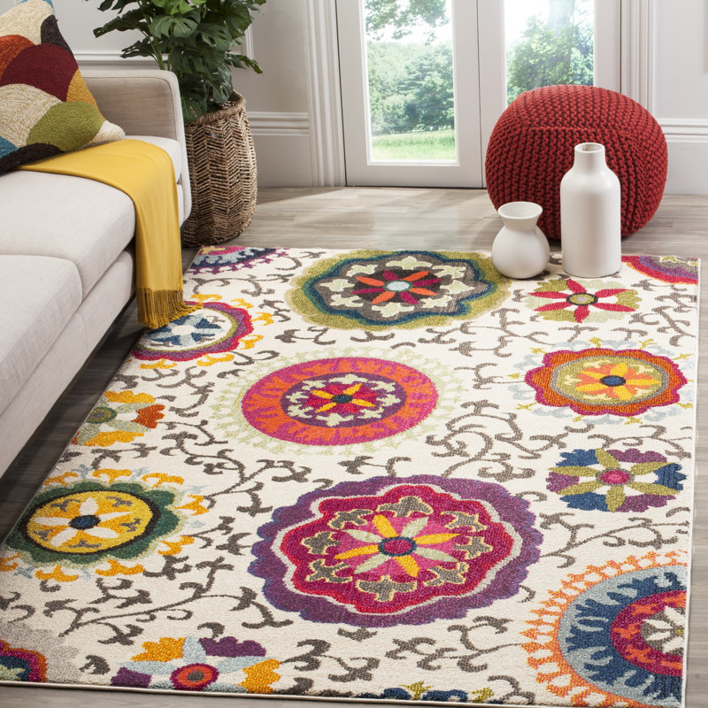 Tapis multicolore à motif floral Hertzler, Rectangle 5 pi 1 po x 7 pi 7 po