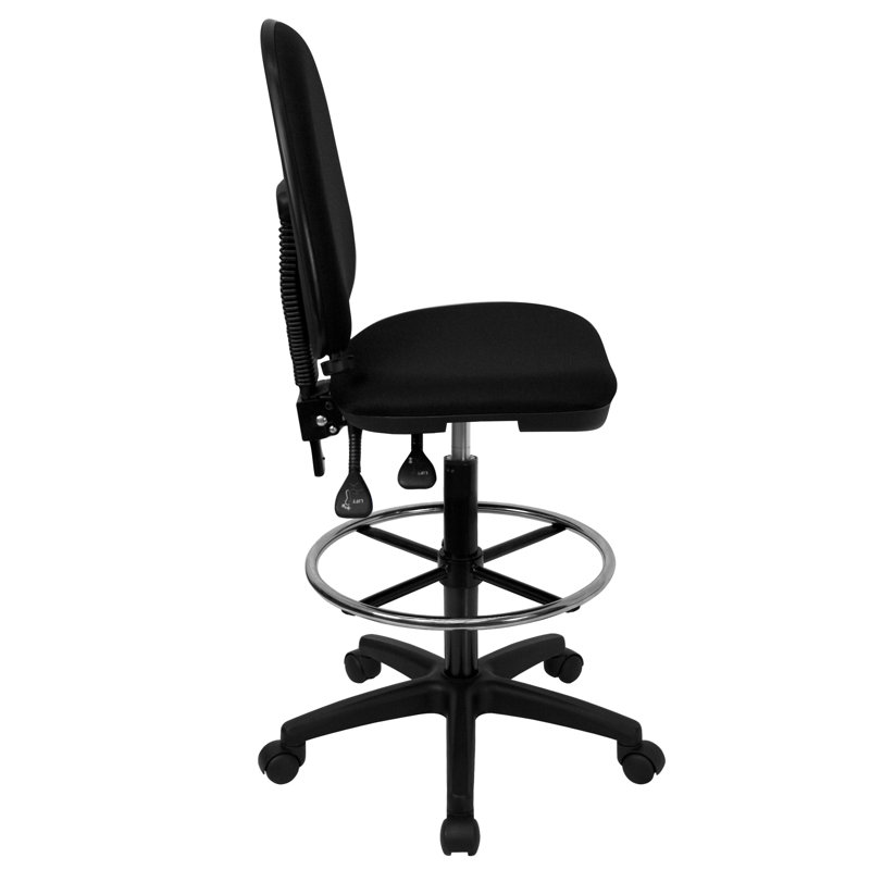 Chaise de dessinateur ergonomique multifonctionnelle à dossier moyen avec support lombaire Connelly, Noir, Non inclus