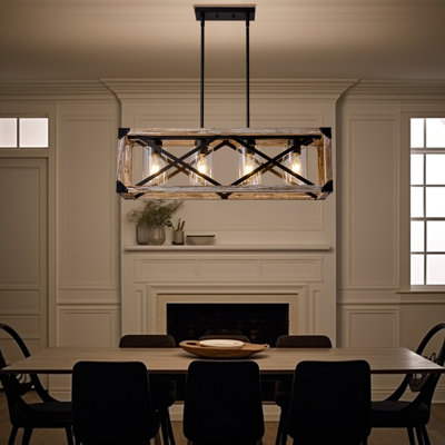 Bloxsom 4 - Light Dimmable Industrial/Farmhouse Rectangle Metal Wood Made Kitchen Island Pendant