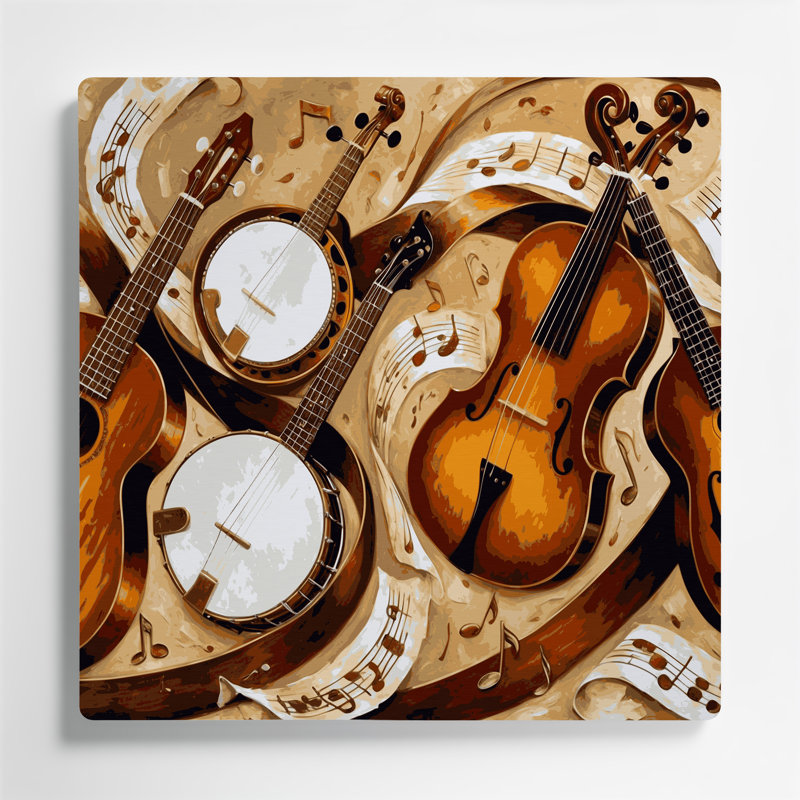 «Music Country and Western Instruments», art mural en métal brun, H 12 po x l 12 po