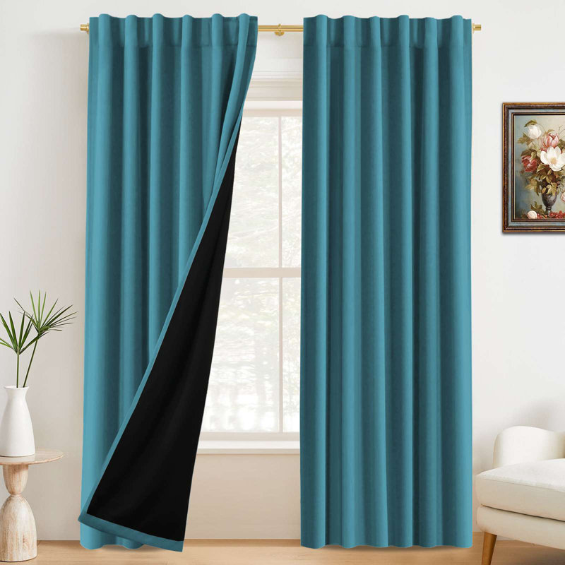 100% Blackout Curtains for Bedroom with Liner Full Room Darkening Curtains Thermal Insulated Back Tab/Rod Pocket Window Drapes for Living Room, 2 Panels
