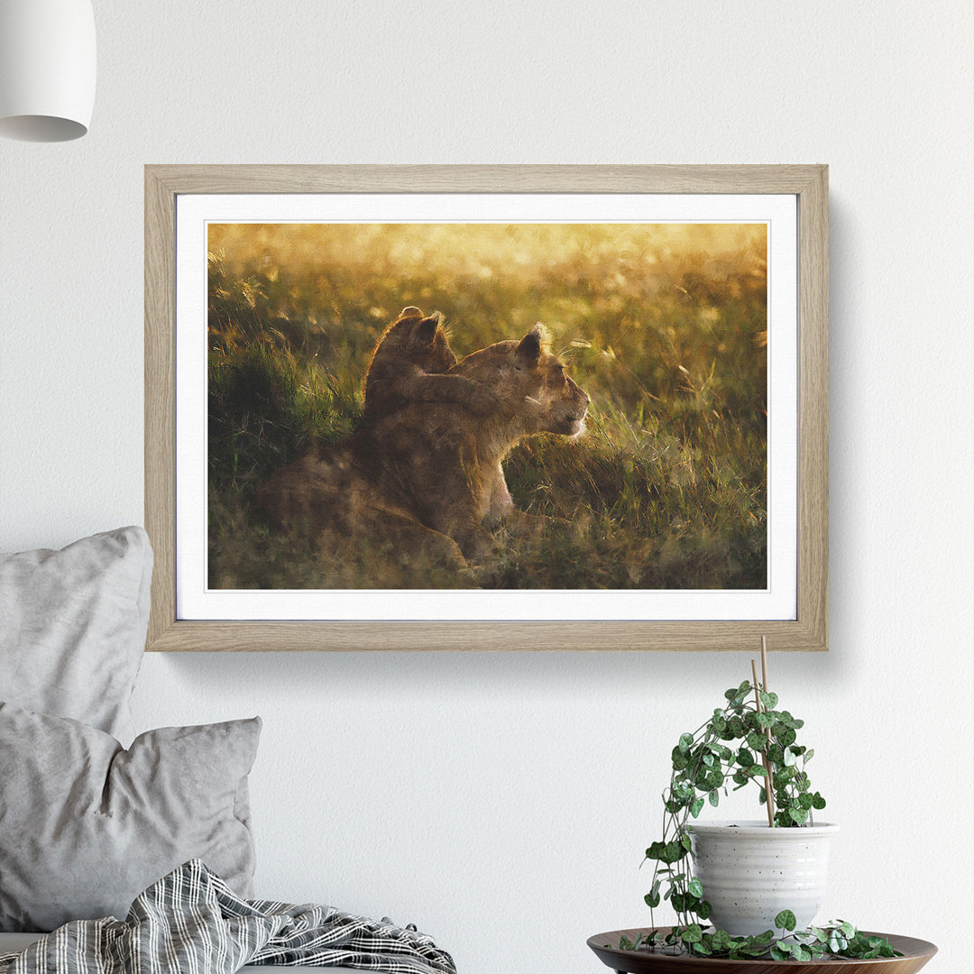 Lioness with Lion Cub - Framed Print